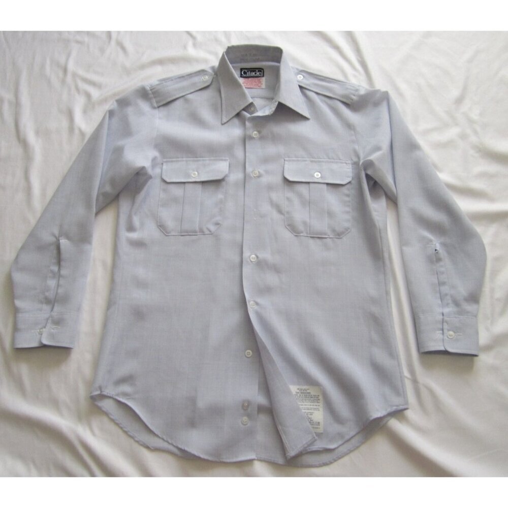 Vtg Men Citadel Military Button Long Sleeve Shirt Sz 15.5 x32 (MT580)